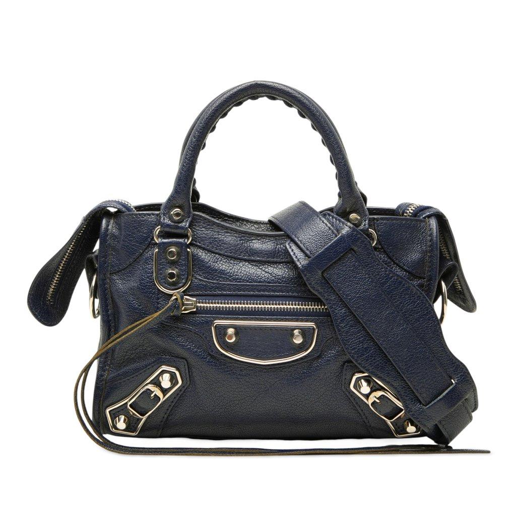 Balenciaga Mini Goatskin Motocross Classic Metallic Edge City Satchel