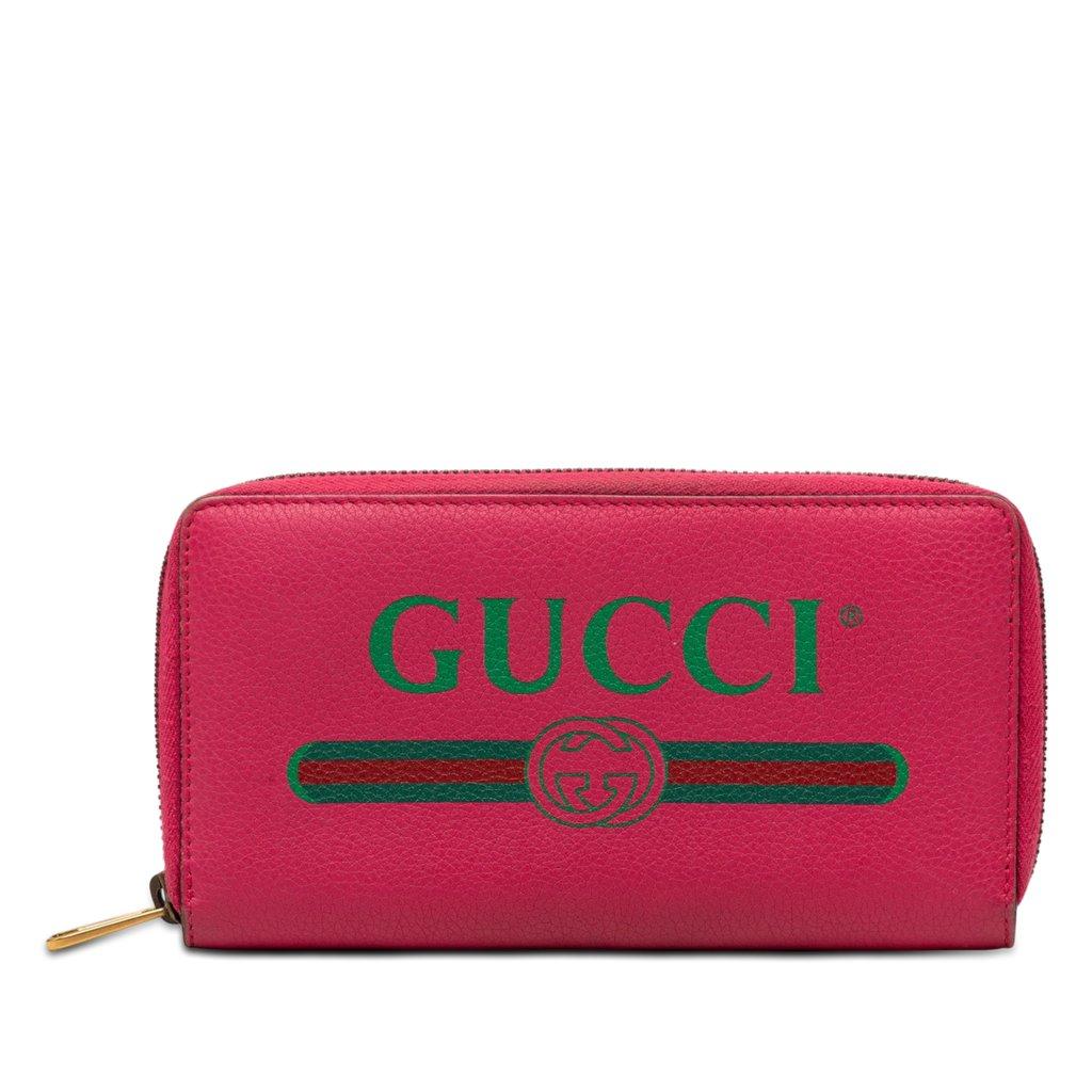 Gucci Grained Calfskin Web Logo Zip Around Wallet