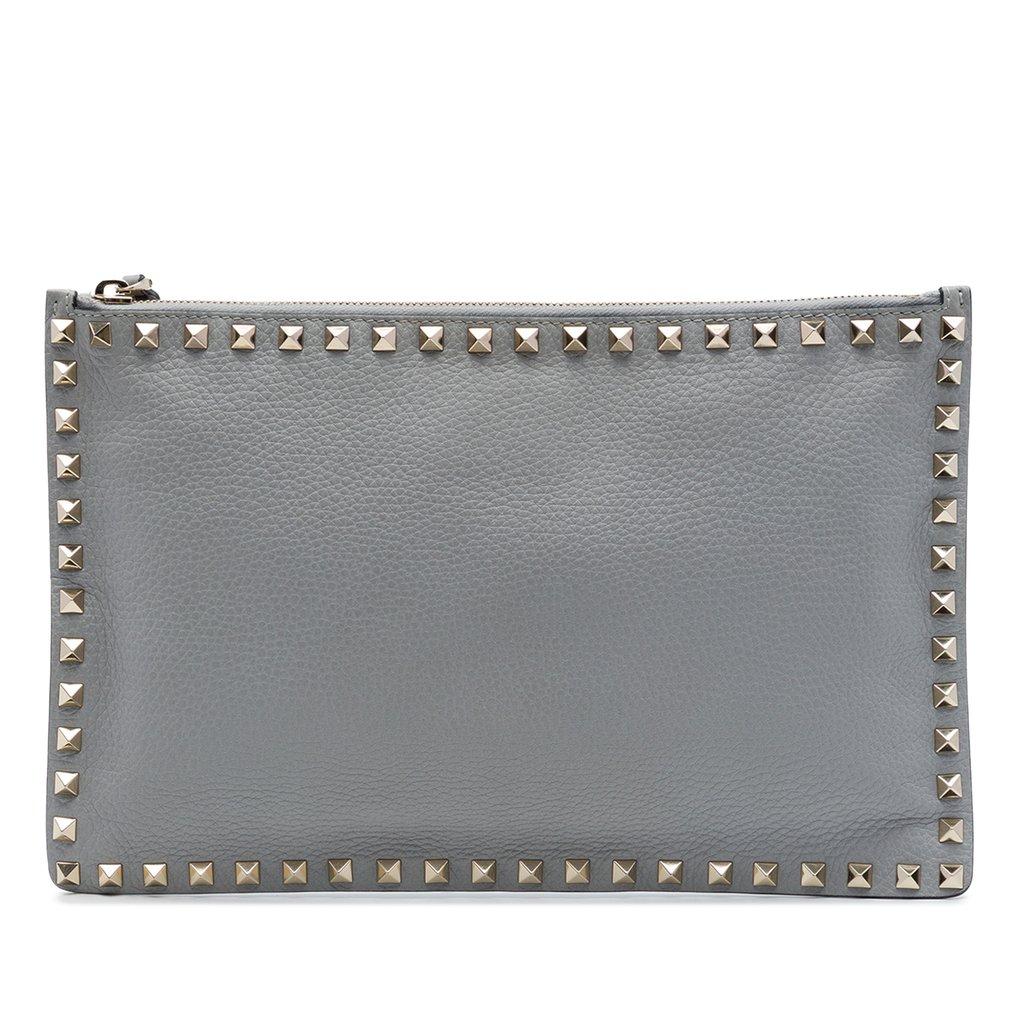 Valentino Grained Calfskin Rockstud Zip Clutch