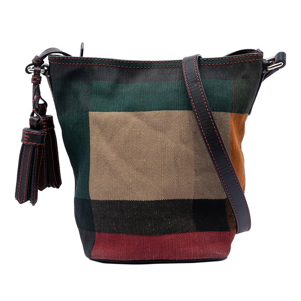 Burberry Mini Mega Check Canvas Ashby Tassel Bucket Bag