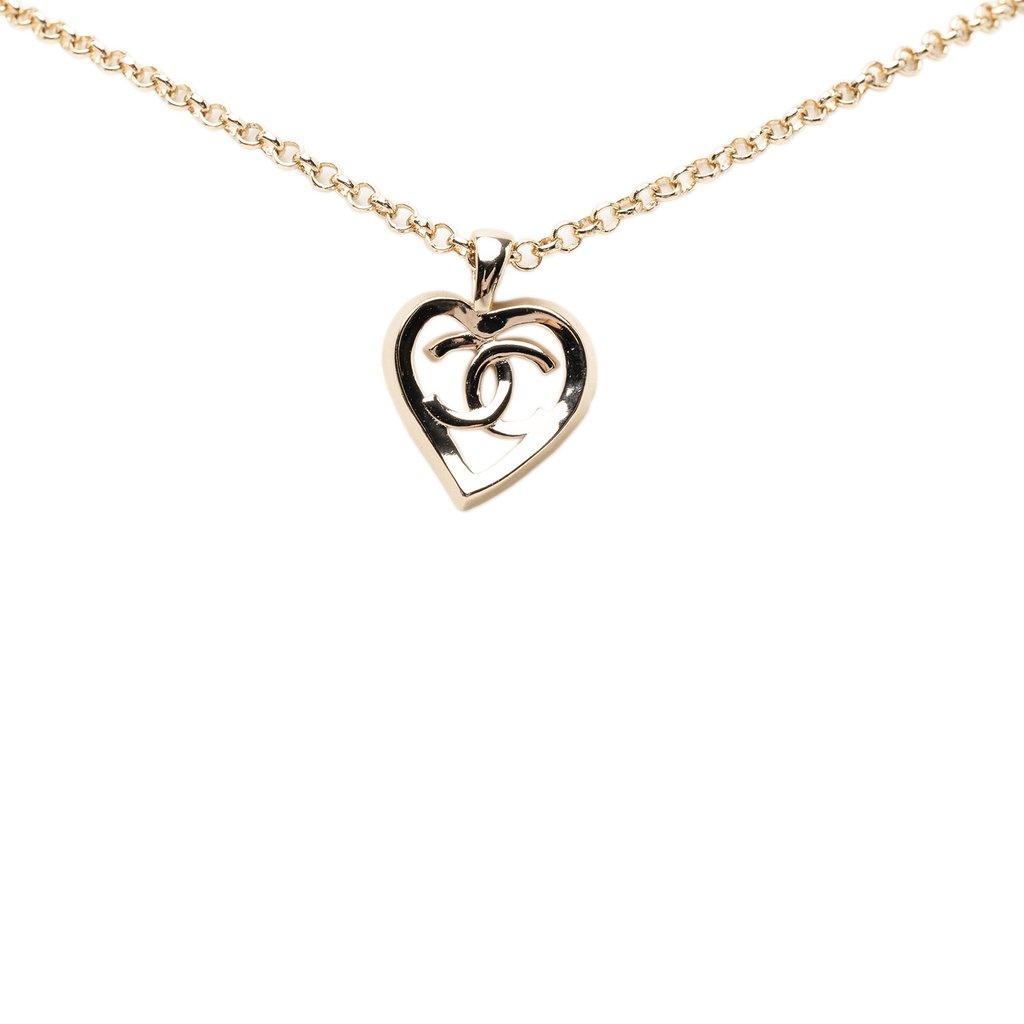 Chanel CC Gold Plated Heart Pendant Necklace