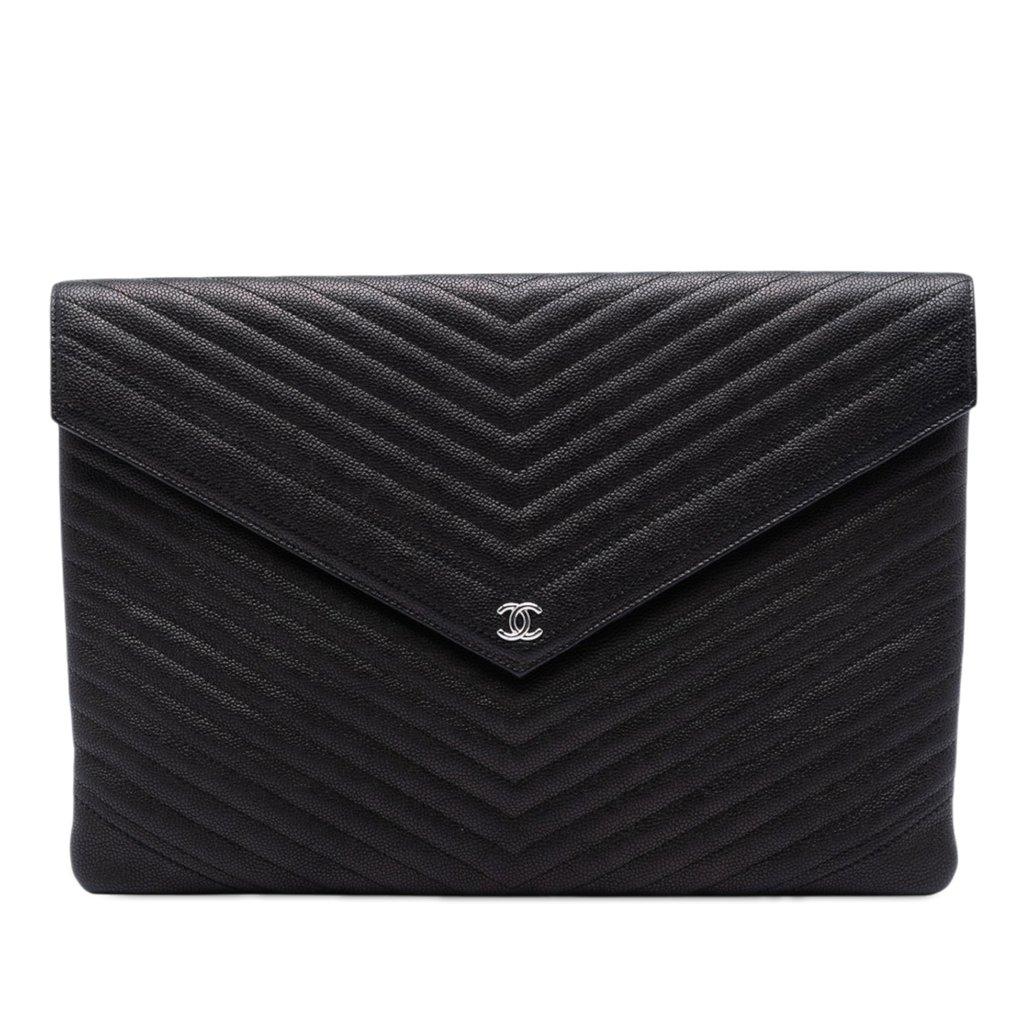 Chanel Large Chevron Caviar Statement Envelope Clutch