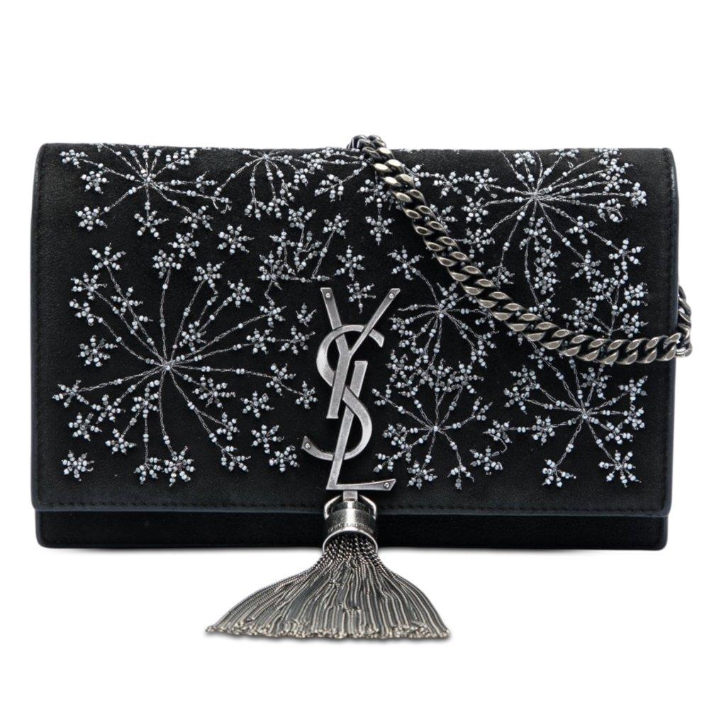 Saint Laurent Beaded Suede Monogram Kate Tassel Wallet on Chain