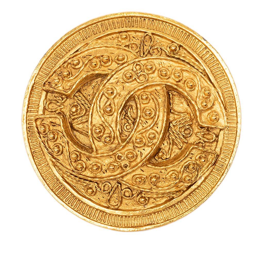 Chanel CC Gold Plated Filigree Round Brooch