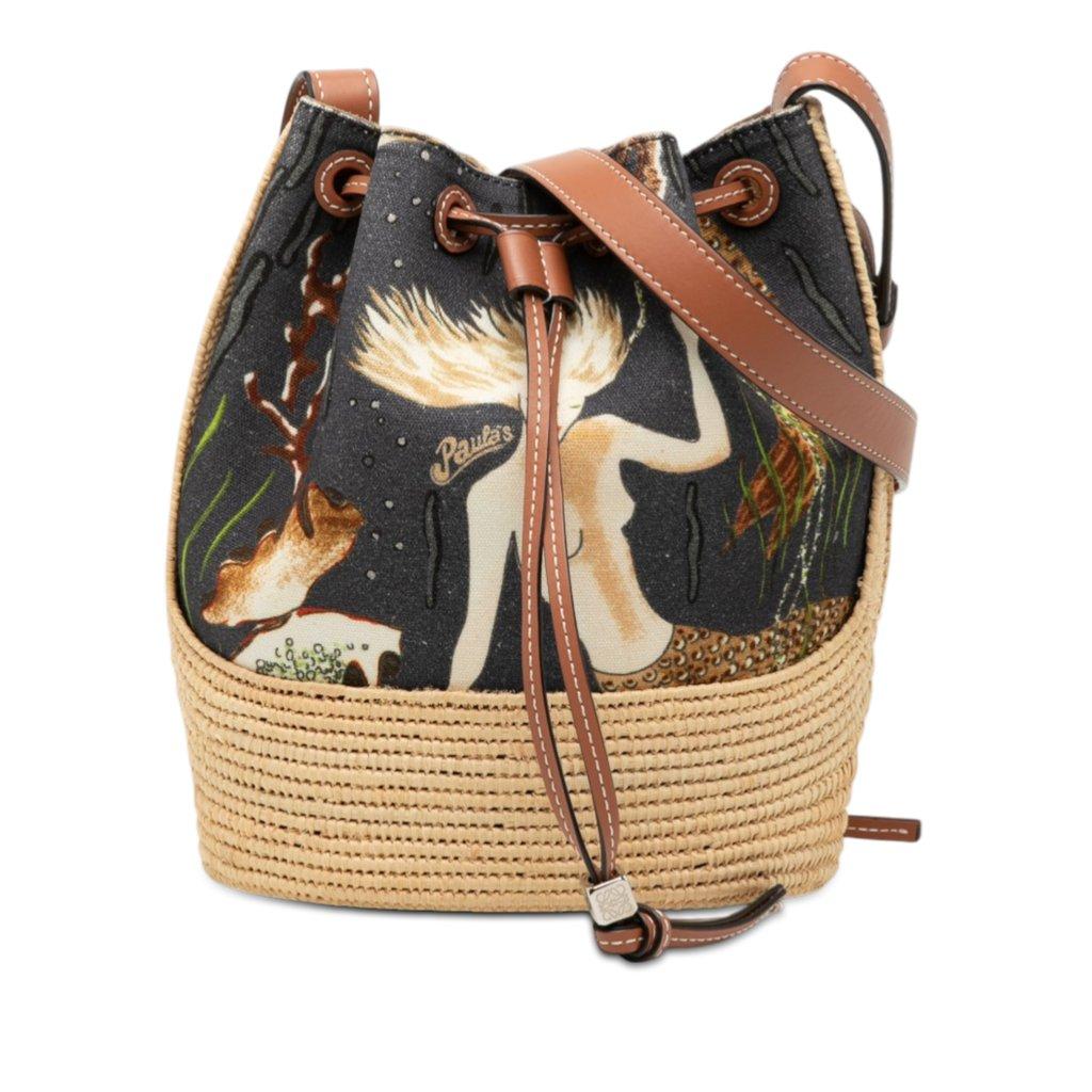 Loewe حقيبة دلو صغيرة من قماش الكانفاس بطبعة حورية البحر من بولاس إيبيزا، برباط سحب على شكل بالون