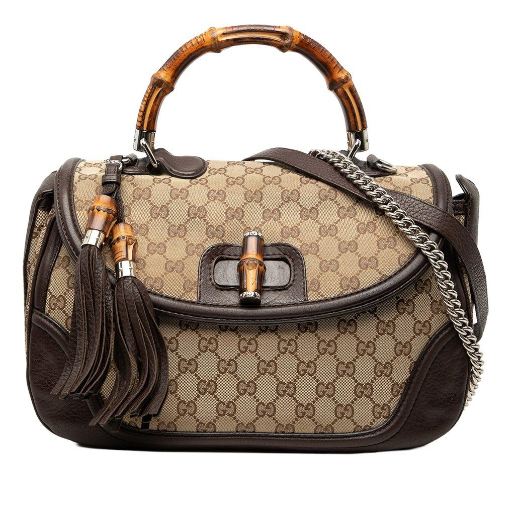 Gucci حقيبة كبيرة من قماش GG، مصنوعة من الخيزران الجديد، بمقبض علوي