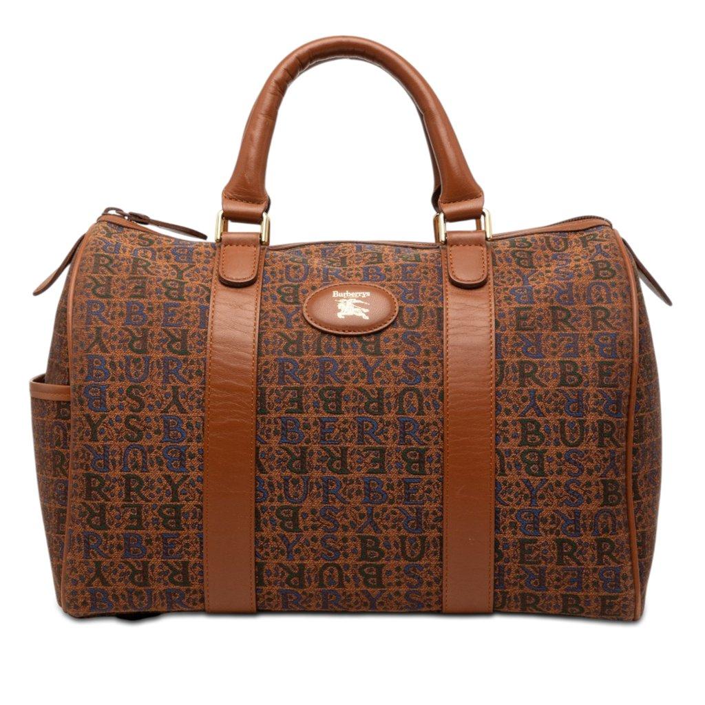 Burberry Logo Printed Canvas Boston Bag