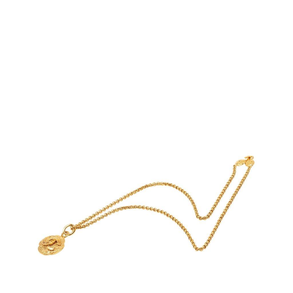 Chanel CC Gold Plated Medallion Pendant Necklace