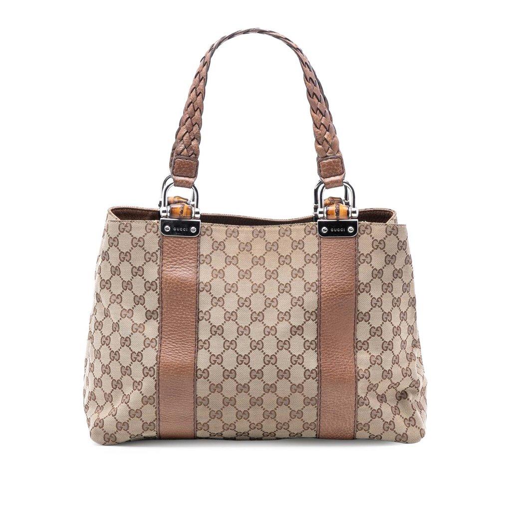 Gucci حقيبة ليبتشيو من قماش الخيزران بنقش GG متوسطة الحجم