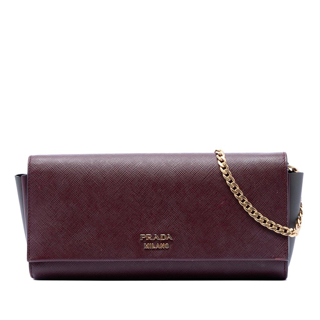Prada Saffiano and City Calf Bibliotheque Clutch with Chain