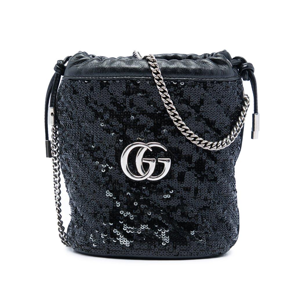 Gucci Small GG Marmont Sequined Diagonal Matelasse Calfskin Bucket Bag