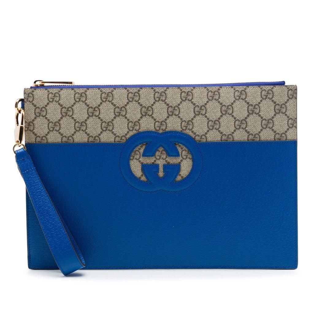 Gucci GG Supreme and Calfskin Cut Out Interlocking G Clutch