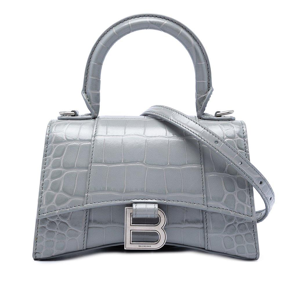 Balenciaga Croc Embossed Calfskin Hourglass Top Handle Bag XS