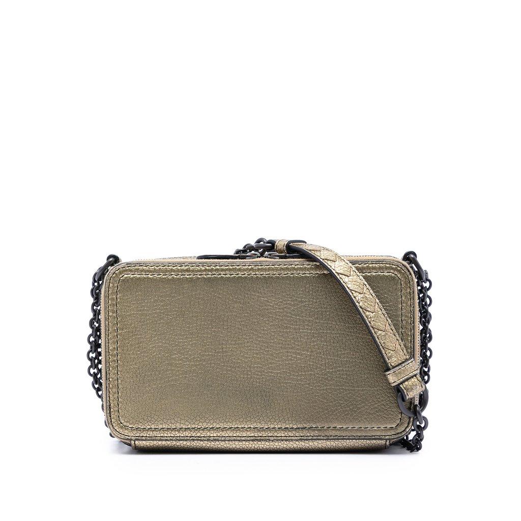 Bottega Veneta Intrecciato Trimmed Metallic Leather Double Zip Shoulder Bag