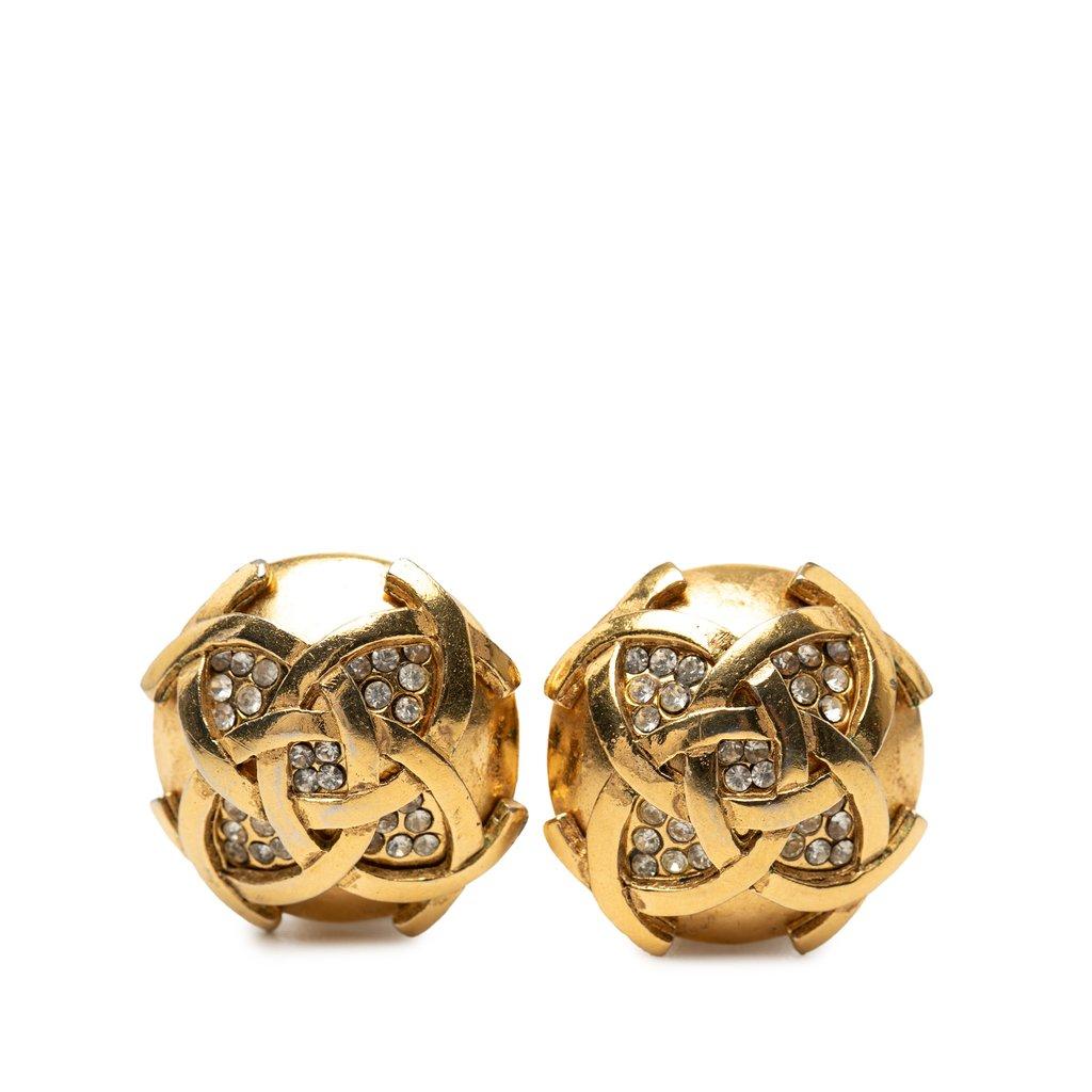 Chanel CC Gold Plated Round Strass Clip On Earrings