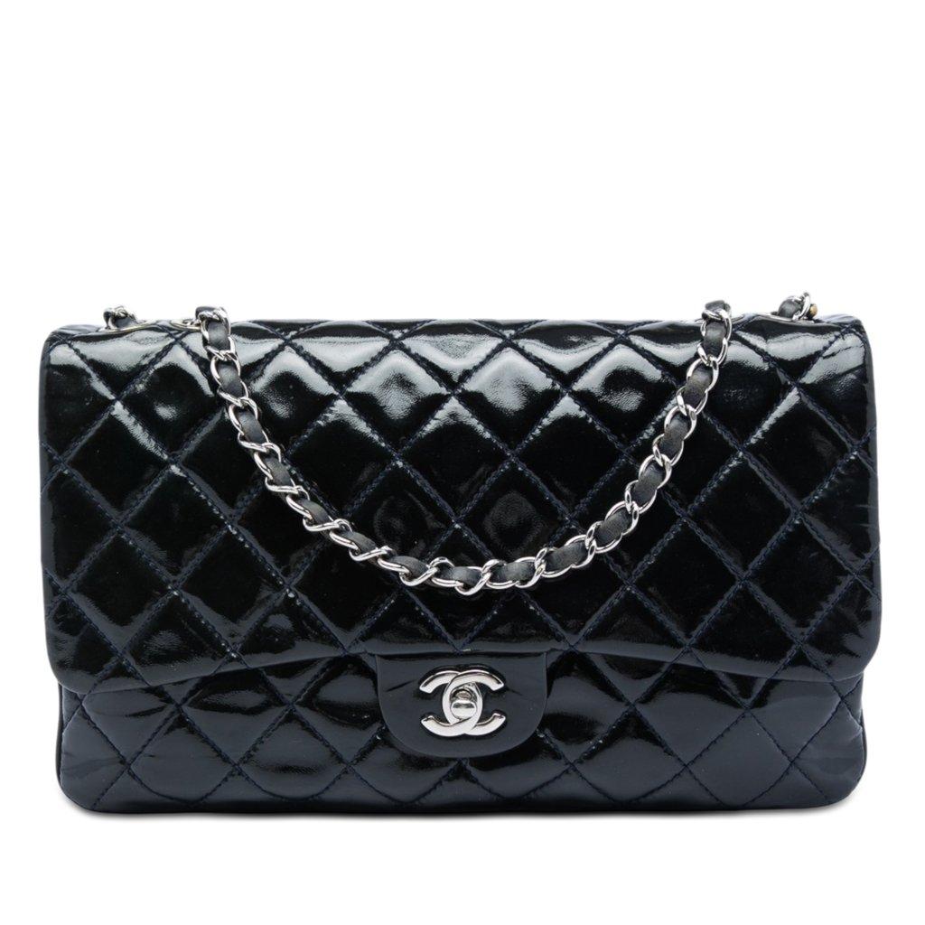 Chanel Jumbo Quilted Patent 3 Compartment Flap