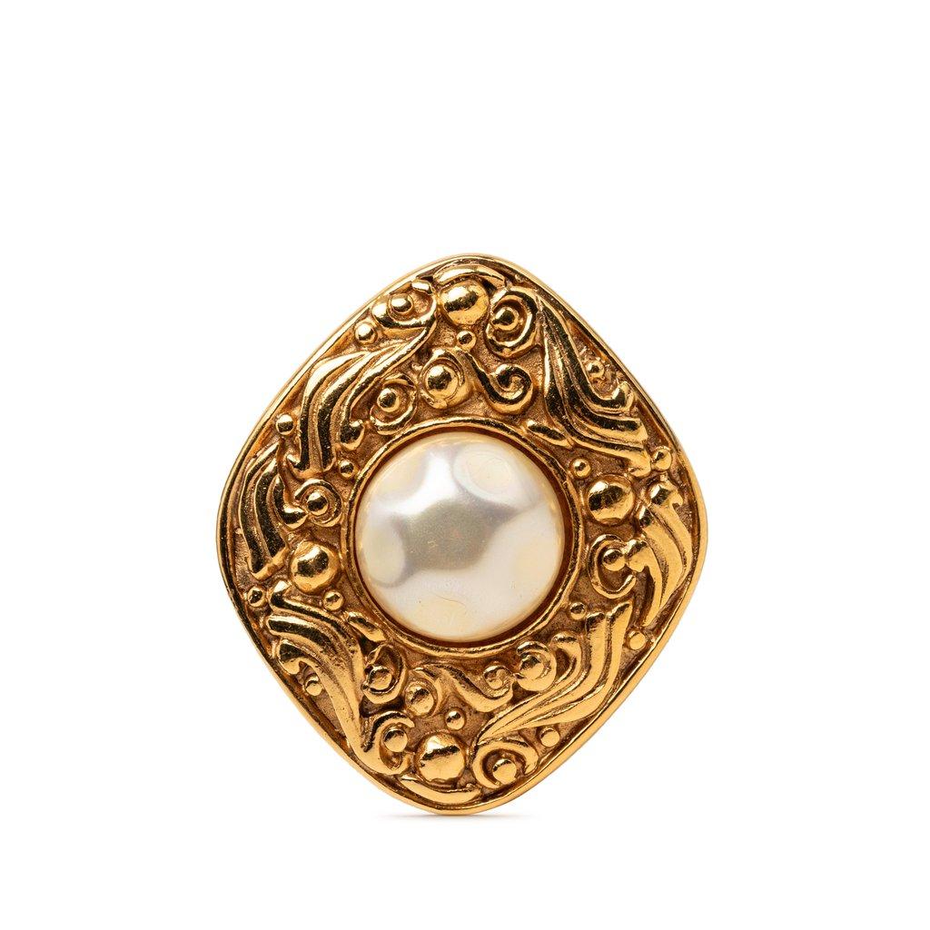Chanel Gold Plated Baroque Faux Pearl Brooch
