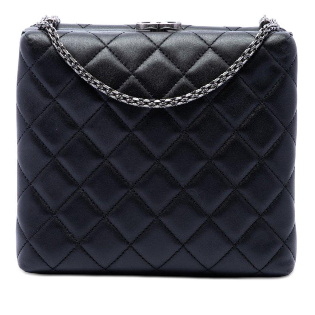 Chanel CC Quilted Lambskin Kiss Lock Minaudiere Chain Crossbody