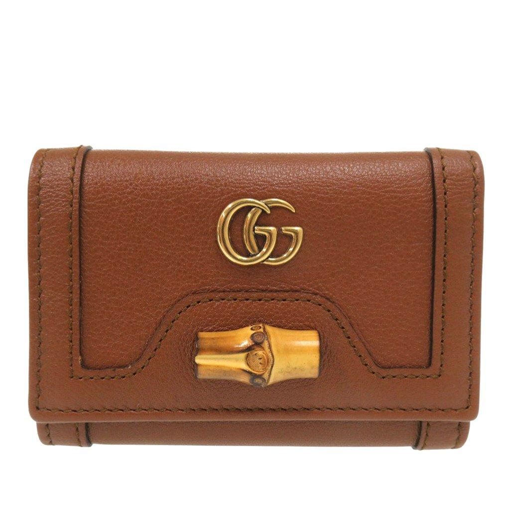 Gucci Grained Calfskin Diana Bamboo Compact Wallet