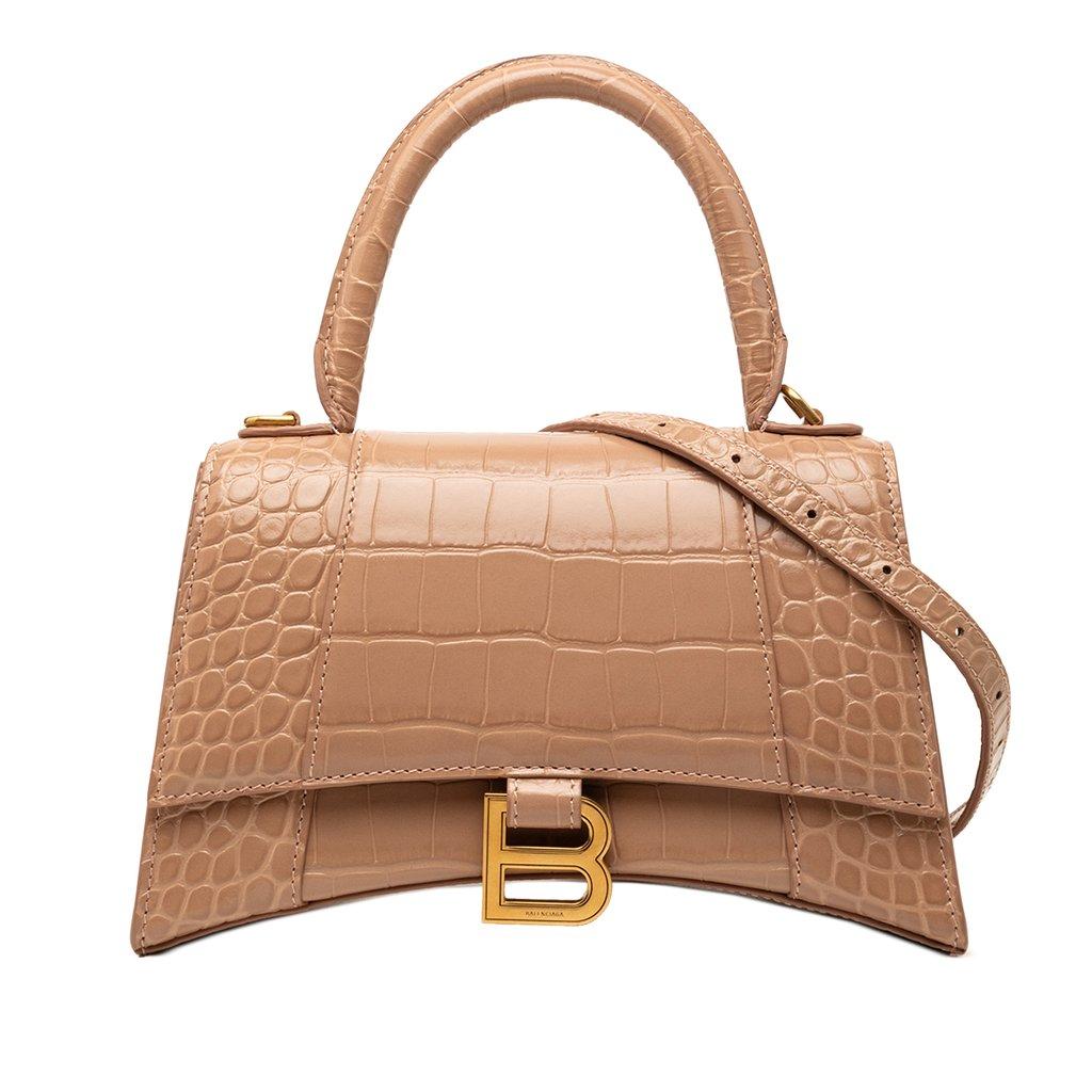Balenciaga Small Croc Embossed Hourglass Top Handle Bag