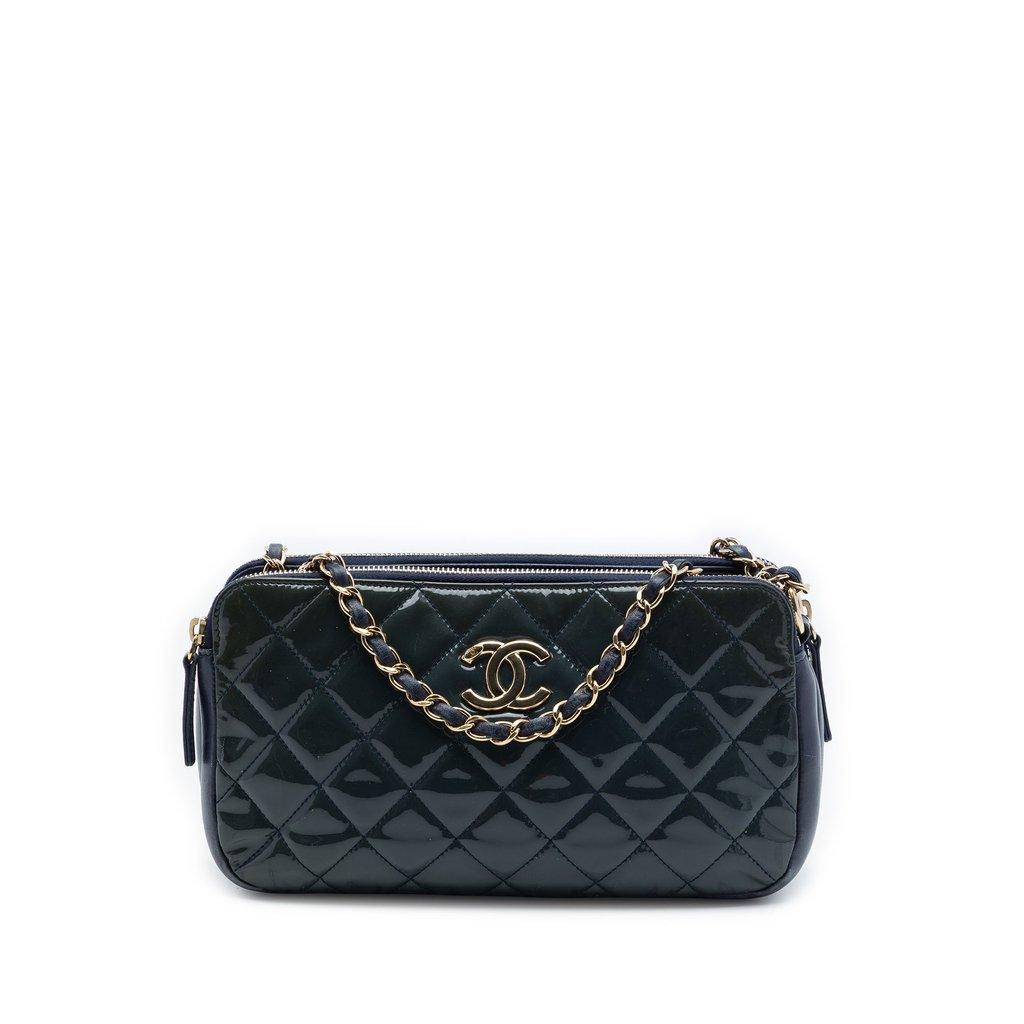 Chanel Quilted Patent CC Crown Double Zip Crossbody
