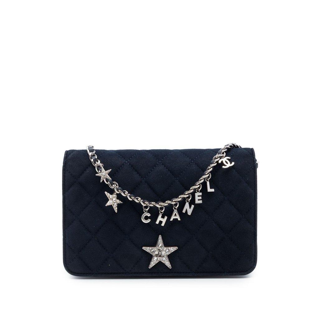 Chanel Quilted Suede Cocostellar Wallet on Chain