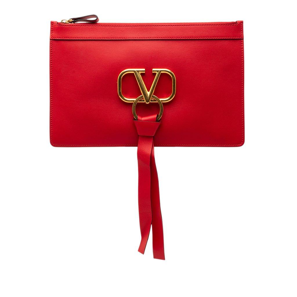 Valentino حقيبة يد جلدية بحلقة على شكل حرف V