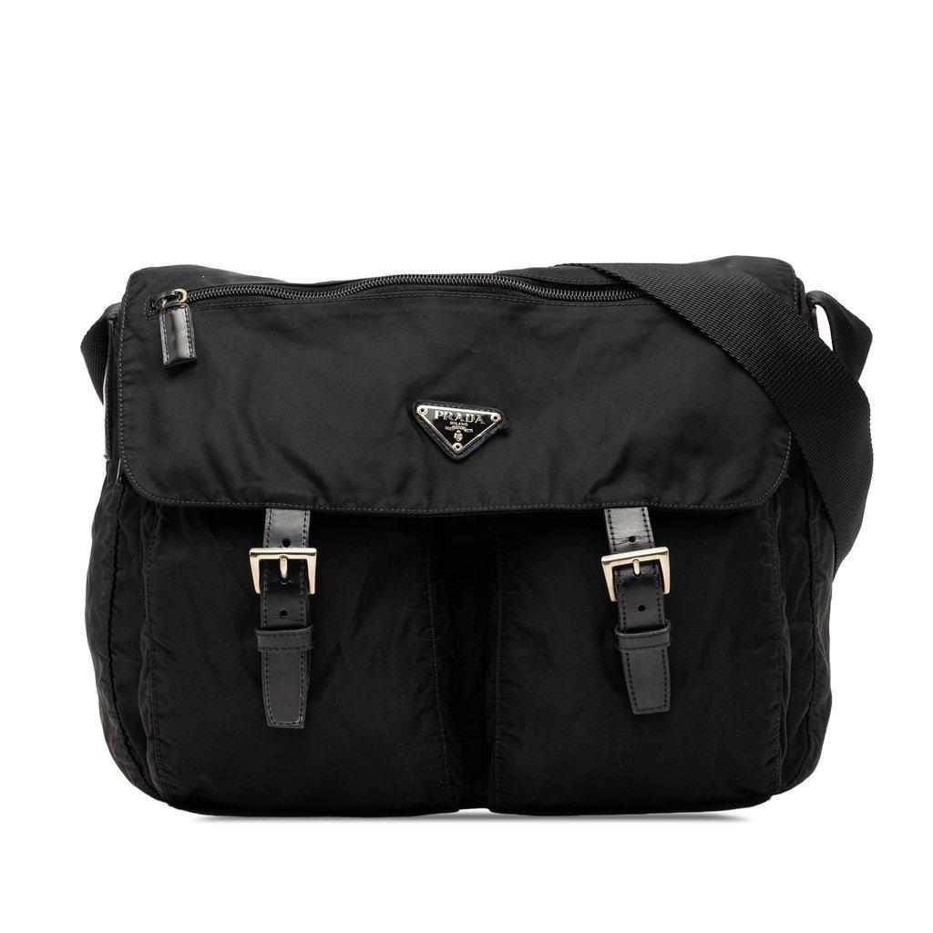 Prada Tessuto Zip Double Buckle Messenger Bag