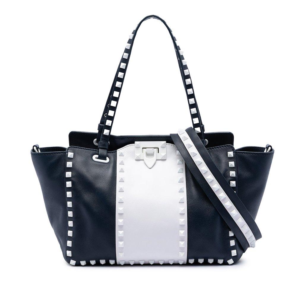 Valentino Small Bicolor Leather Rockstud Double Handle Tote