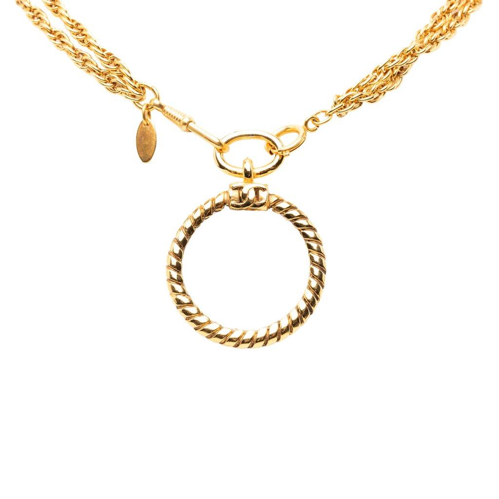 Chanel قلادة مطلية بالذهب عيار 925 بتصميم عدسة مكبرة مزدوجة السلسلة