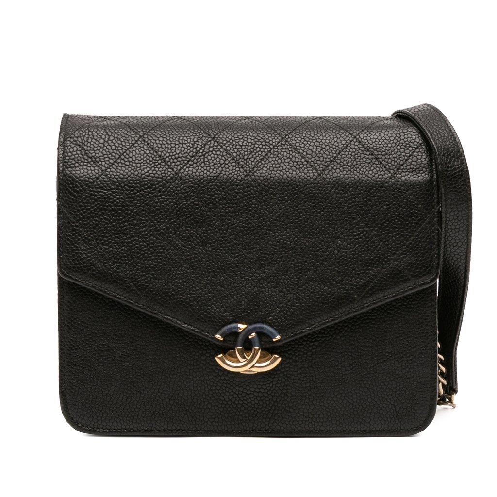 Chanel محفظة باريس كوبا مربعة مبطنة بخيوط الكافيار، مع سلسلة