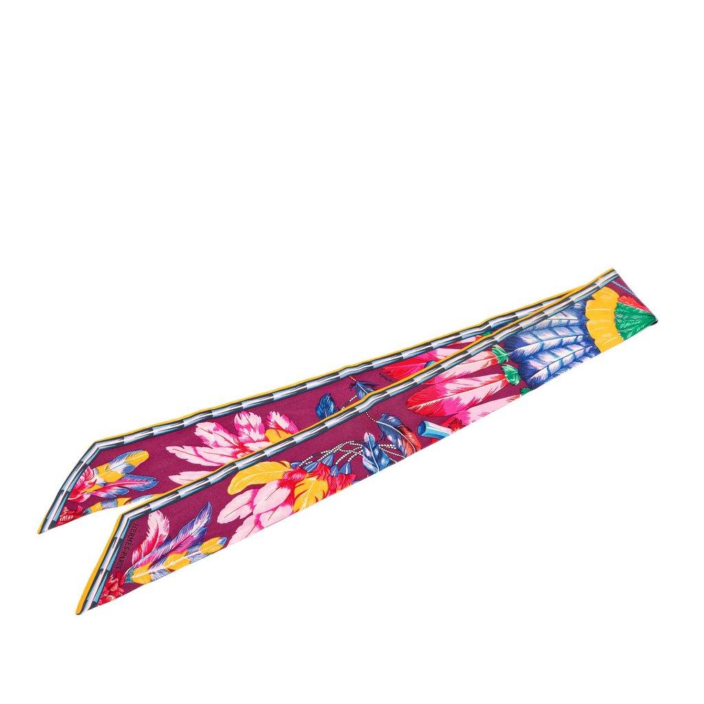 Hermès Brazil Feather Silk Twilly Scarf