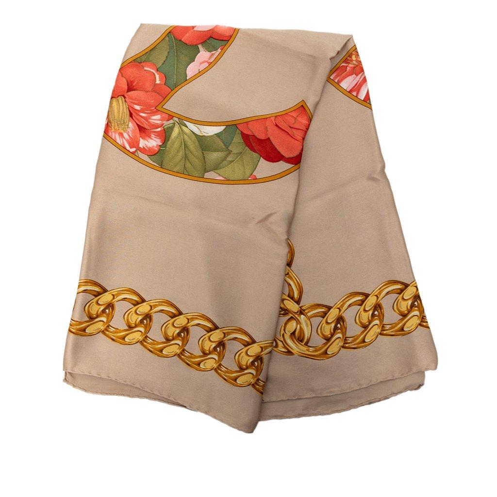 Chanel CC Camellia and Chain Silk Scarf 90