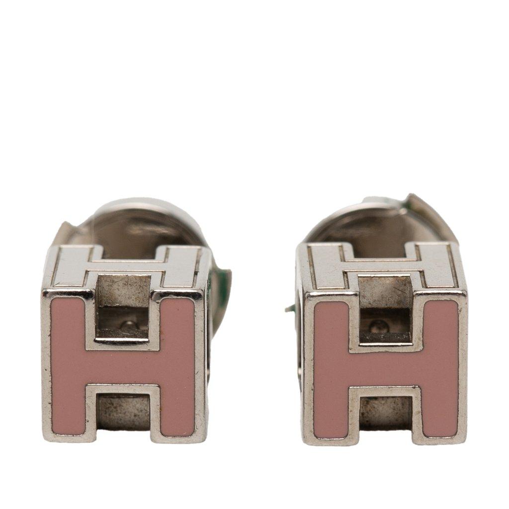 Hermès Palladium Plated Enamel Cage D H Push Back Earrings