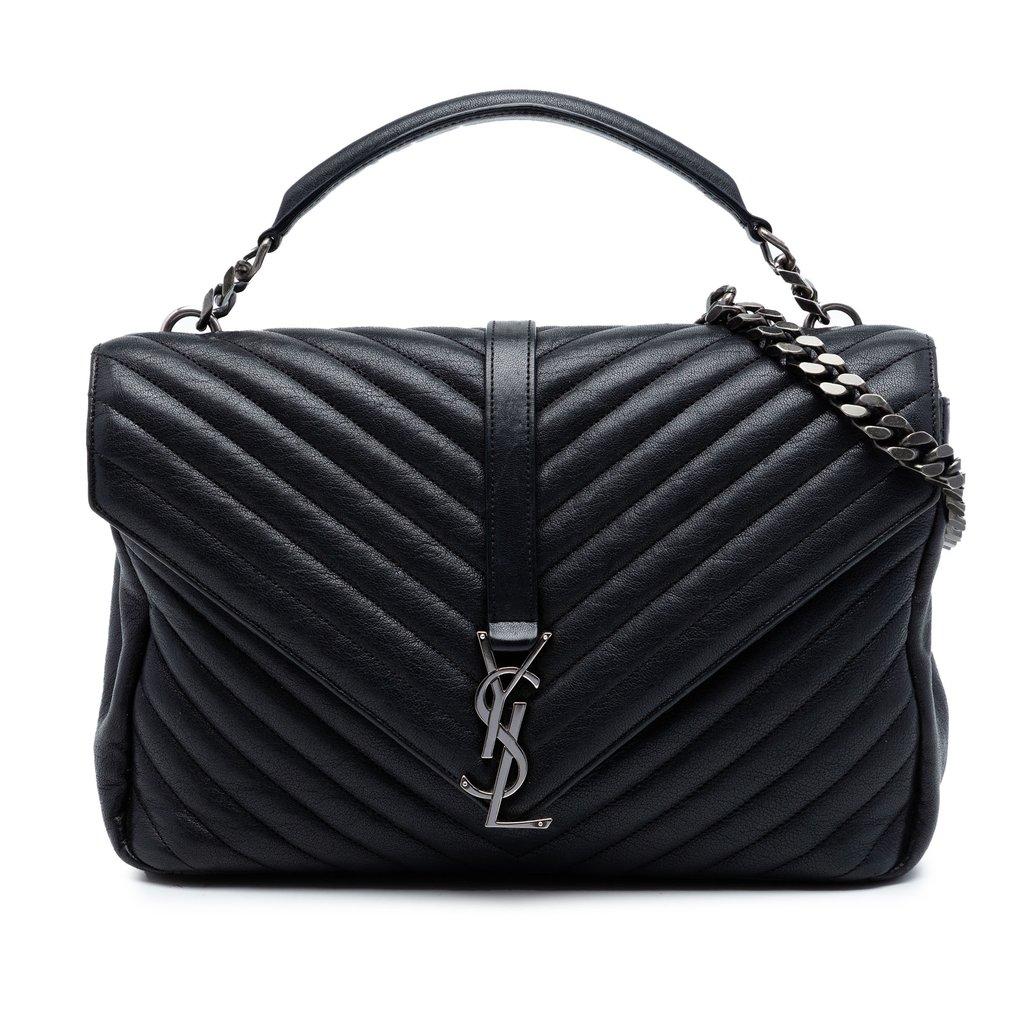 Saint Laurent Large Sheepskin Chevron Monogram Monochrome College Bag