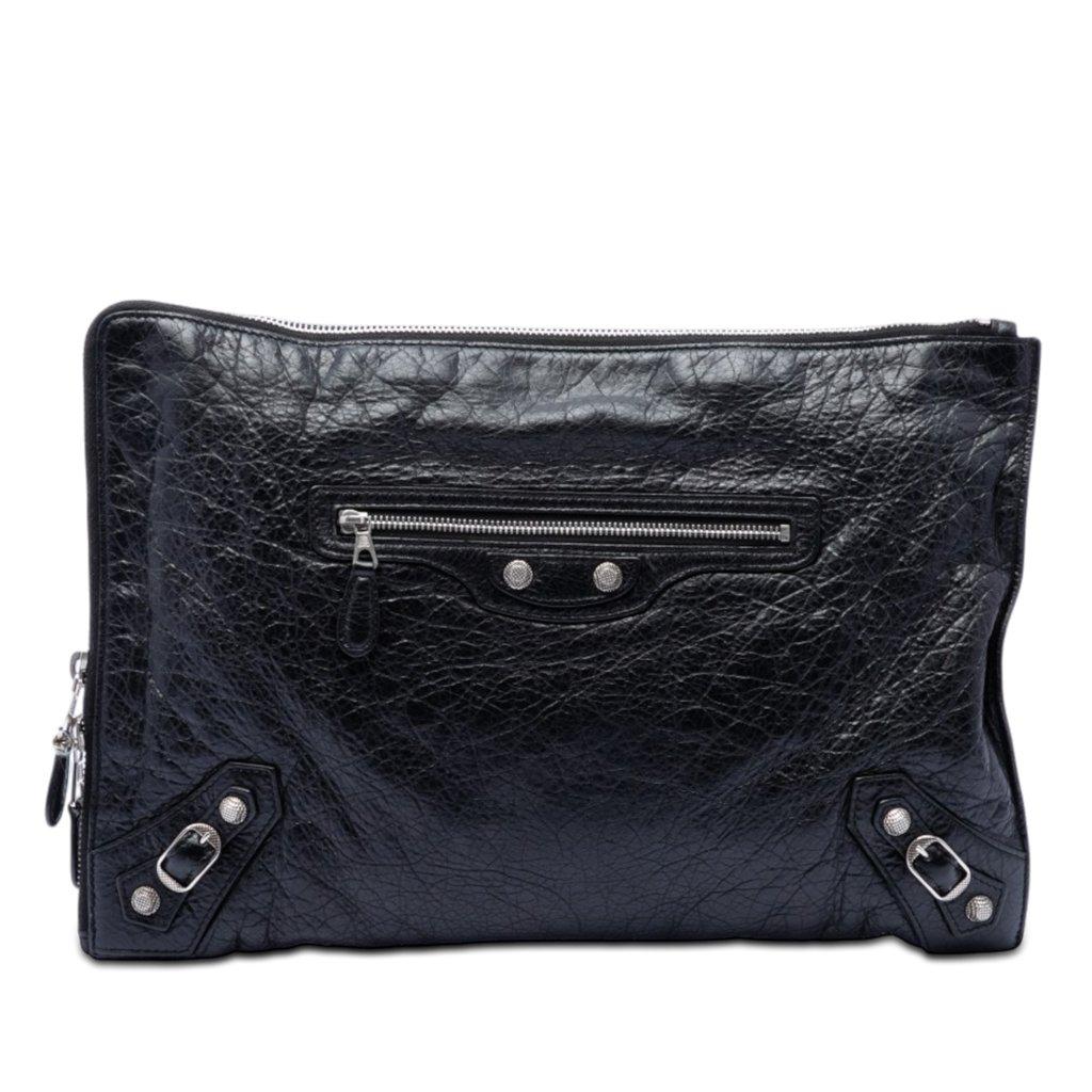 Balenciaga Lambskin Motocross Giant 12 Zip Around Flat Clutch