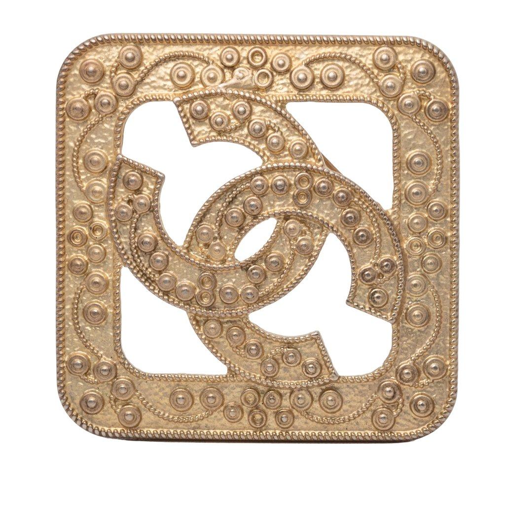 Chanel CC Gold Plated Rhombus Brooch
