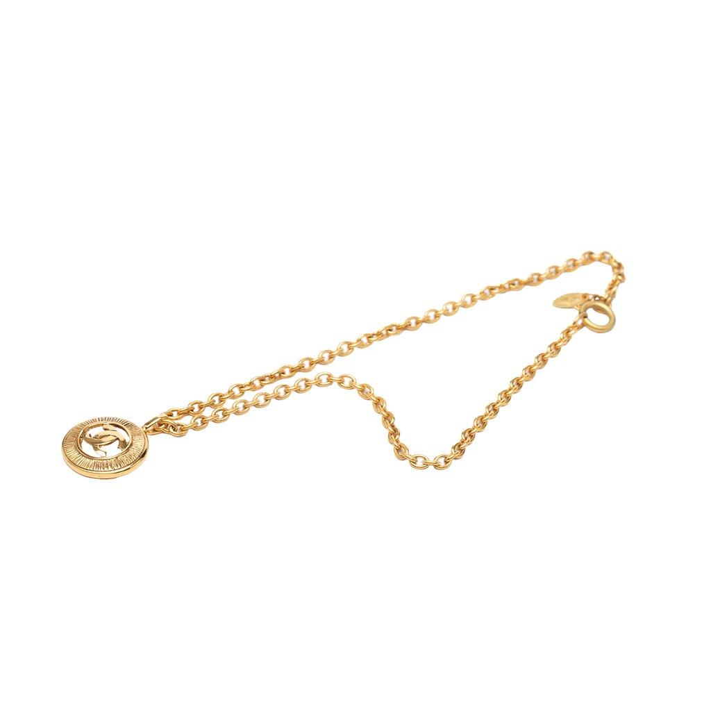 Chanel CC Gold Plated Sunburst Medallion Pendant Necklace