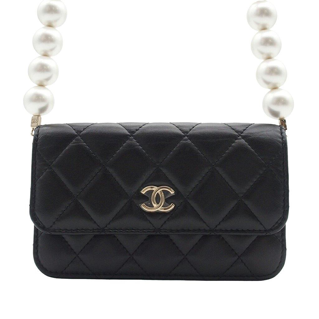 Chanel Quilted Calfskin Maxi Pearls Clutch With Chain