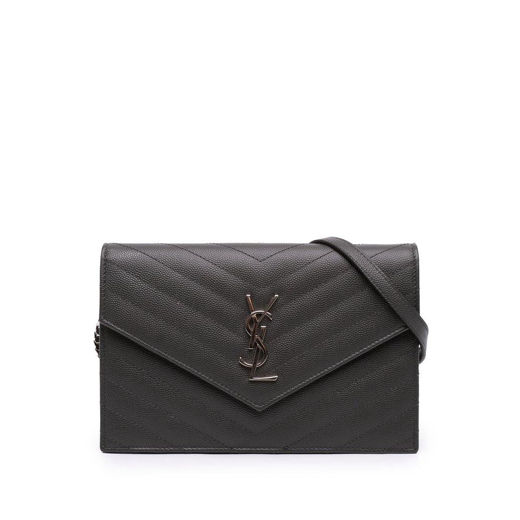 Saint Laurent محفظة من سلسلة Grain De Poudre Chevron Cassandre على شكل مغلف