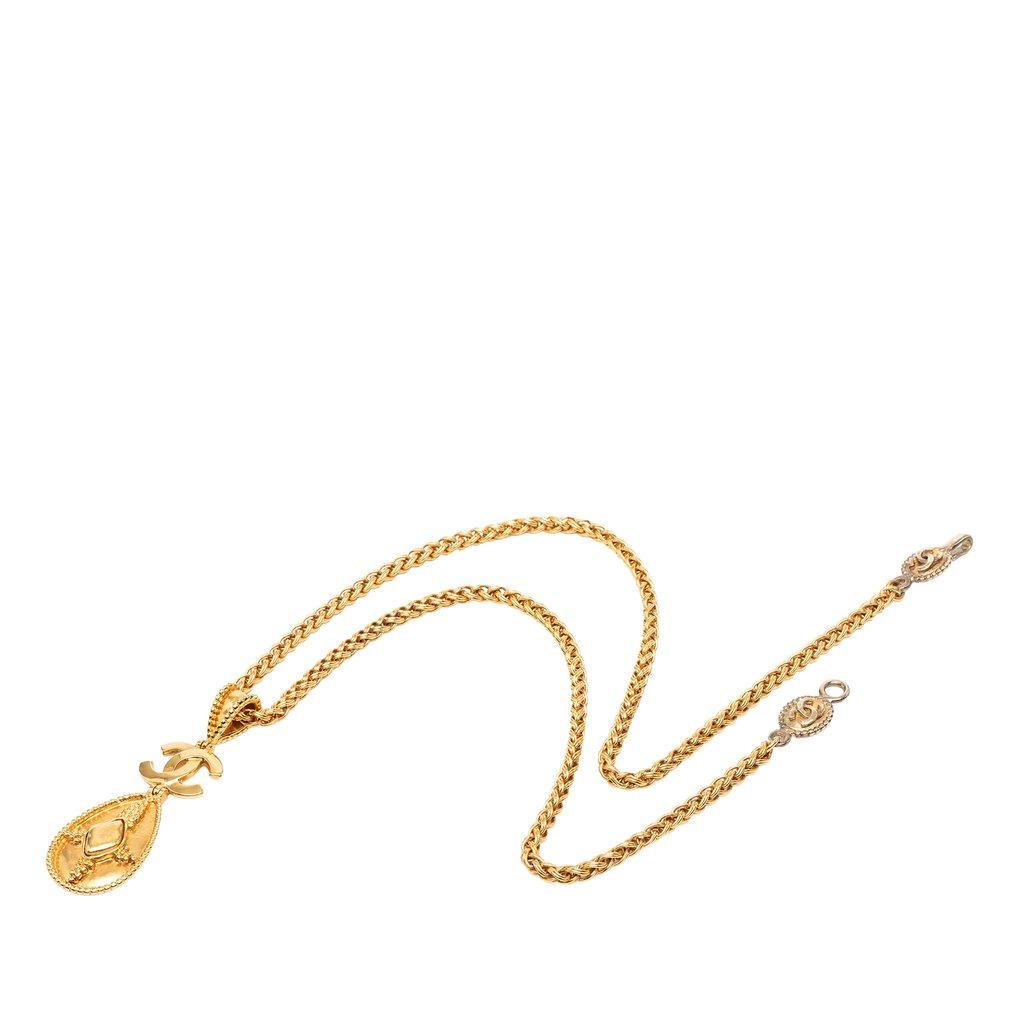 Chanel CC Gold Plated Teardrop Pendant Necklace