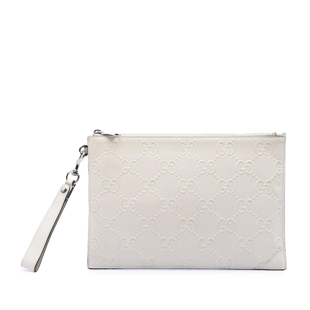 Gucci GG Embossed Perforated Calfskin Wristlet Clutch