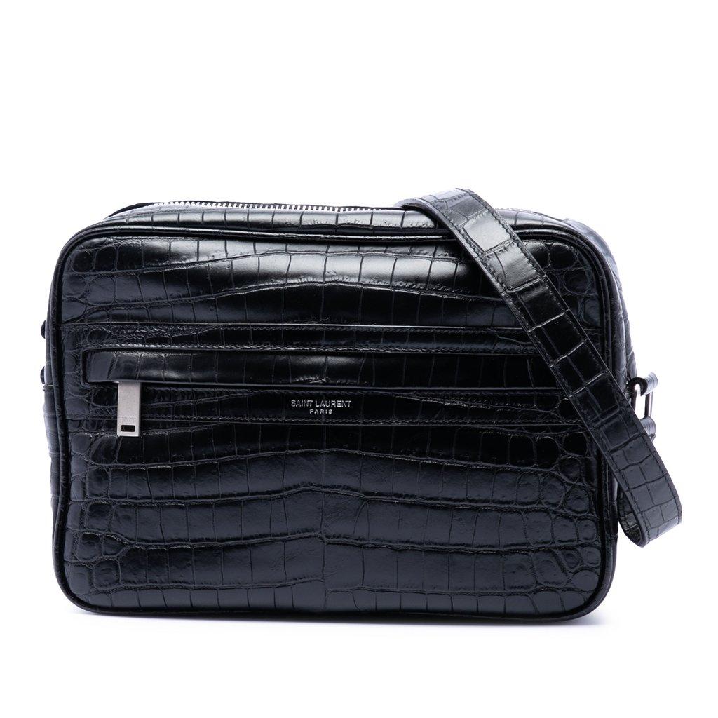 Saint Laurent Crocodile Embossed Leather Camp Camera Bag