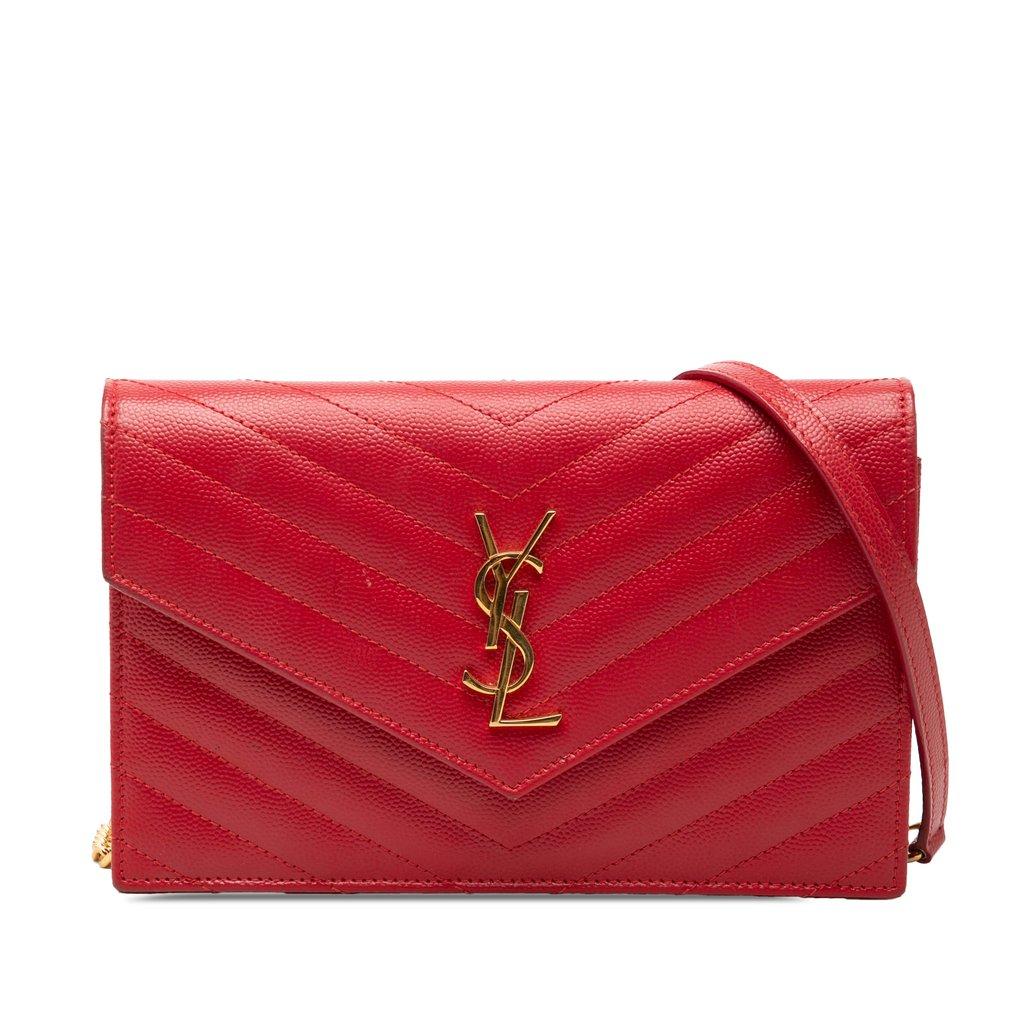 Saint Laurent Grain De Poudre Chevron Monogram Envelope Wallet on Chain
