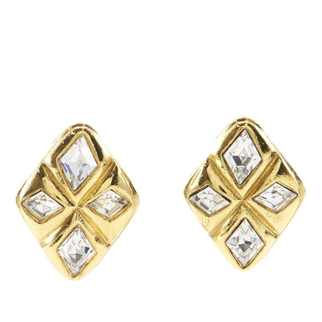 Chanel Gold Plated Strass Diamond Shape Clip On Earrings