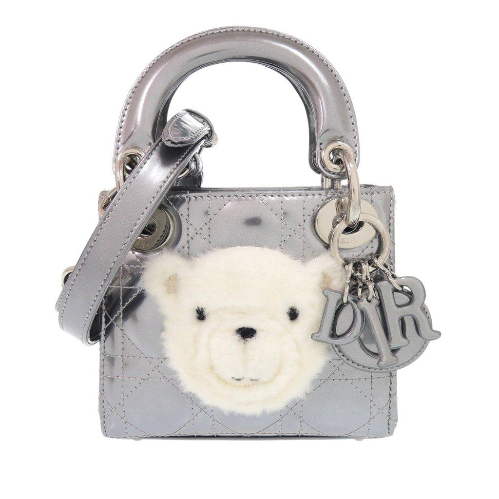 Dior Micro Metallic Patent Cannage Bear Lady Dior