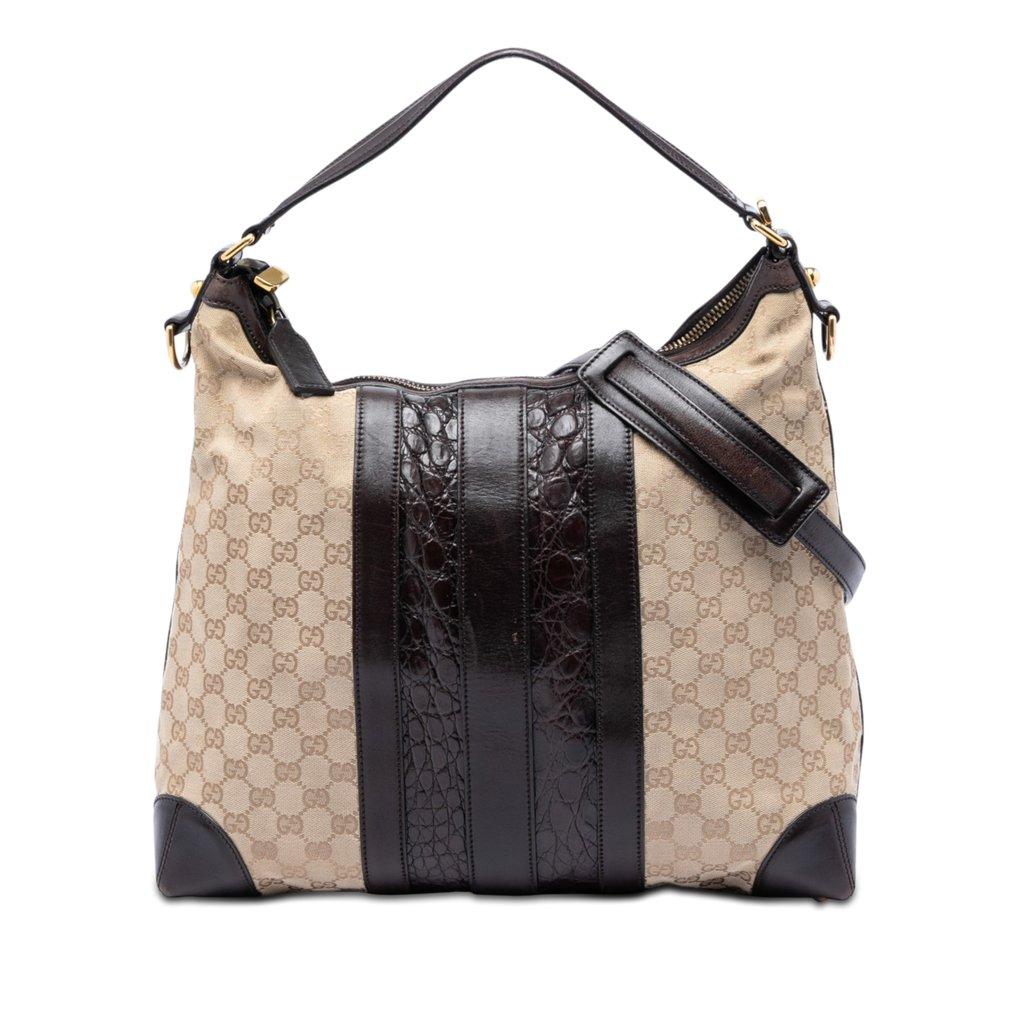 Gucci GG Canvas and Crocodile Embossed Calfskin Secret Satchel