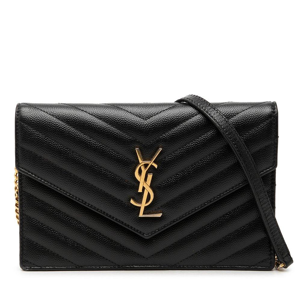 Saint Laurent Grain De Poudre Chevron Cassandre Envelope Chain Wallet