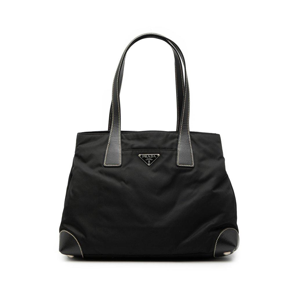 Prada Saffiano Trimmed Tessuto Shopper Tote