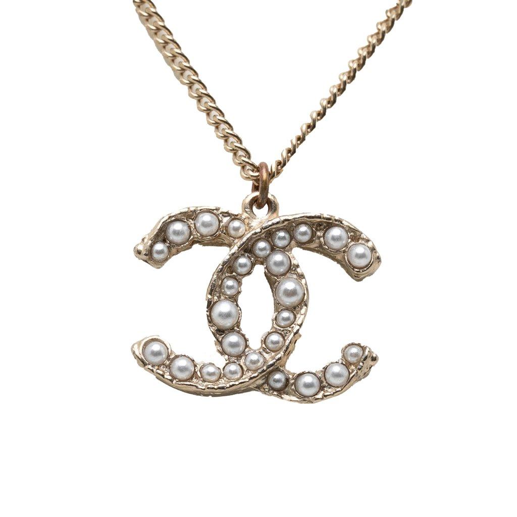 Chanel CC Gold Plated Faux Pearl Pendant Necklace